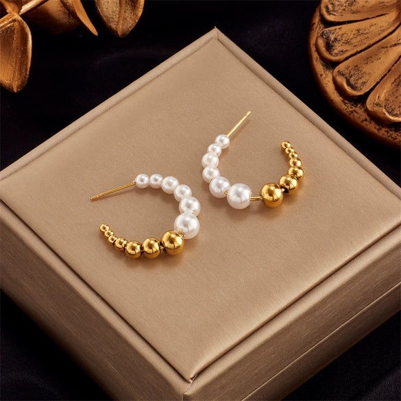 Wholesale Geometric Titanium Steel Beaded Earrings With Electroplating For Women