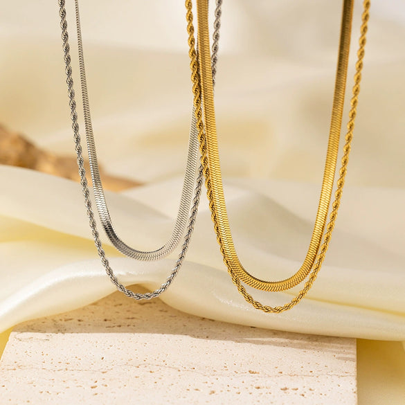 Wholesale Geometric Titanium Steel Blade Chain Doublelayer Necklace For Women With Electroplating Design