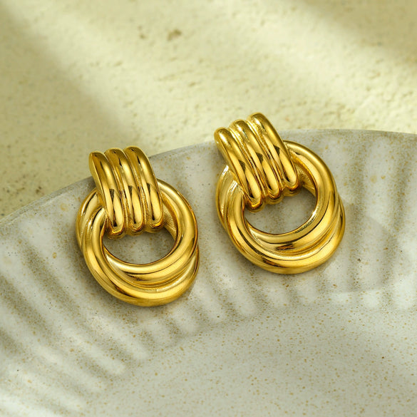 Wholesale Geometric Titanium Steel Earrings With Gold Threaded Electroplating For Women
