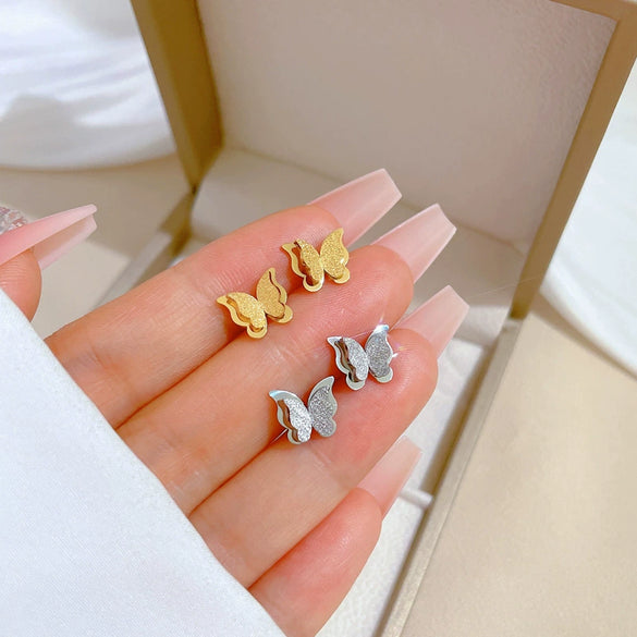 Wholesale Geometric Titanium Steel Electroplated Butterfly Minimalistic Earrings For Men And Women