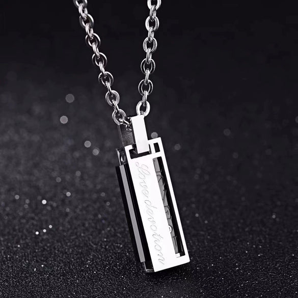 Wholesale Geometric Titanium Steel Electroplated Rectangular Zircon Pendant Ball Chain Unisex Couple Necklace Pair