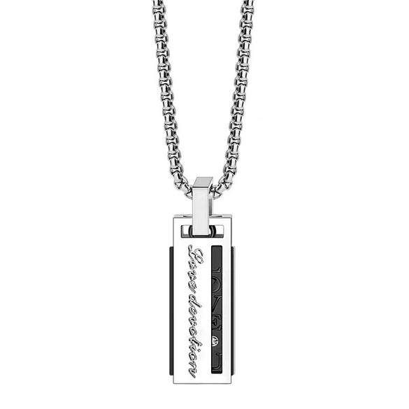Wholesale Geometric Titanium Steel Electroplated Rectangular Zircon Pendant Ball Chain Unisex Couple Necklace Pair