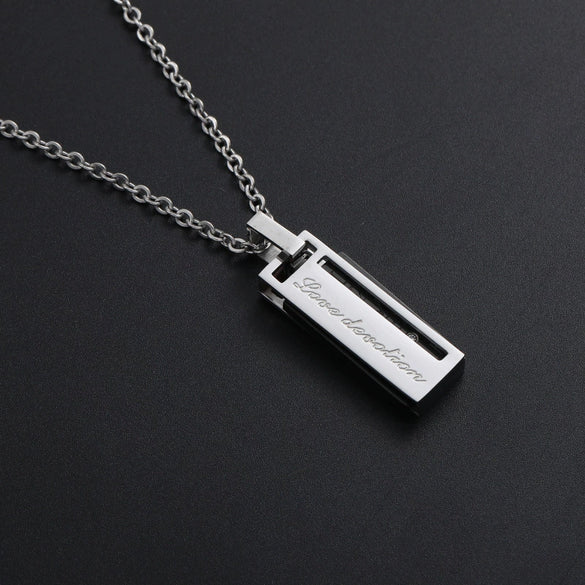 Wholesale Geometric Titanium Steel Electroplated Rectangular Zircon Pendant Ball Chain Unisex Couple Necklace Pair