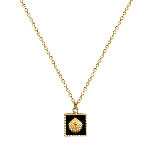 Wholesale Geometric Titanium Steel Electroplated Square Shell Necklace Unisex Fashion