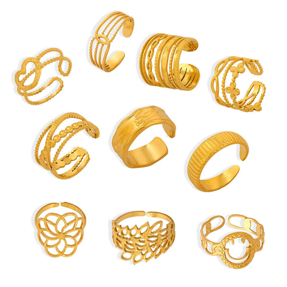 Wholesale Geometric 316L Stainless Steel Finger Ring With Electroplating And Hollow Multilayer Texture Stitching Design