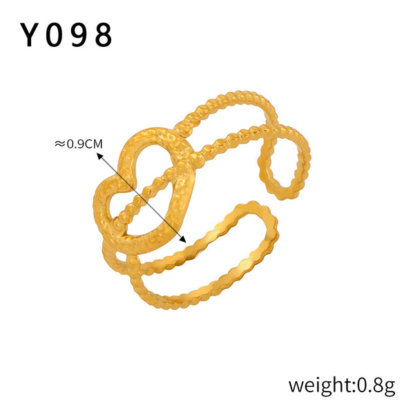 Wholesale Geometric 316L Stainless Steel Finger Ring With Electroplating And Hollow Multilayer Texture Stitching Design