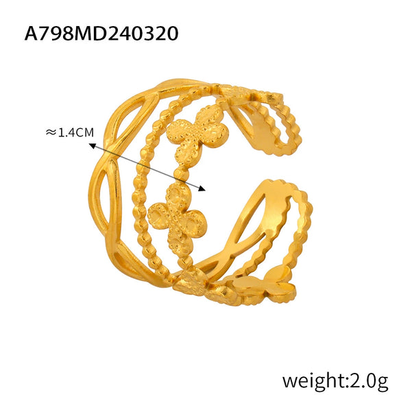 Wholesale Geometric 316L Stainless Steel Finger Ring With Electroplating And Hollow Multilayer Texture Stitching Design