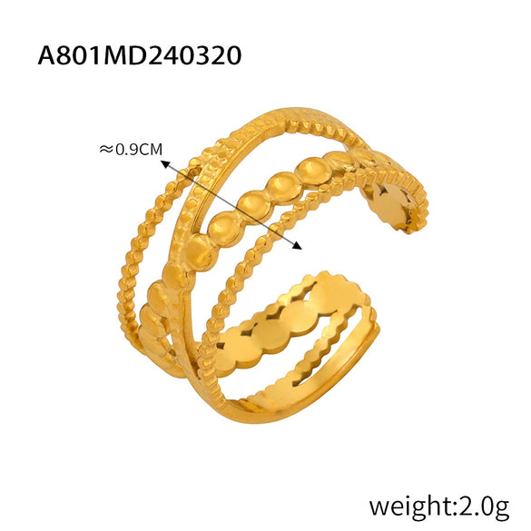 Wholesale Geometric 316L Stainless Steel Finger Ring With Electroplating And Hollow Multilayer Texture Stitching Design