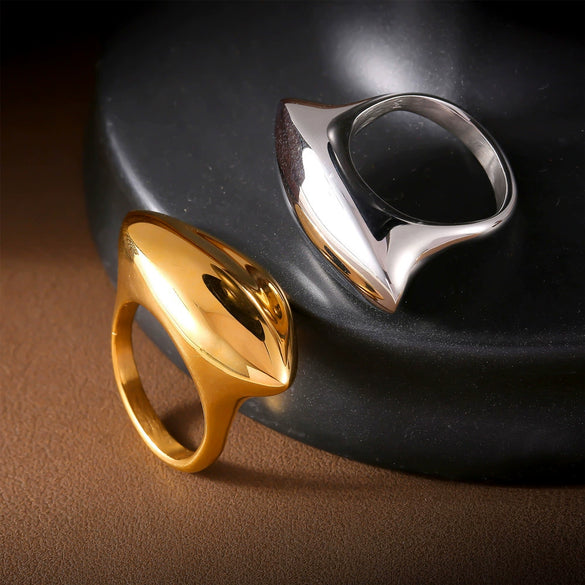 Wholesale Geometric Titanium Steel Gold Plated Oval Ring Hip Hop Style Jewelry For Women