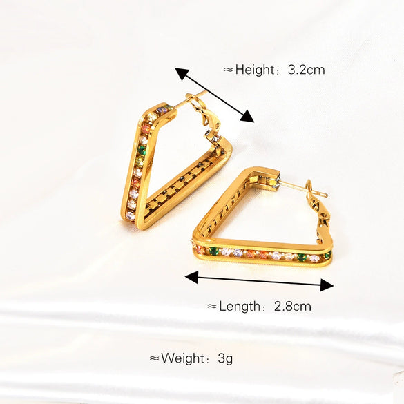 Wholesale Geometric Titanium Steel 18K Gold Plated Women's Earrings With Colored And White Diamonds