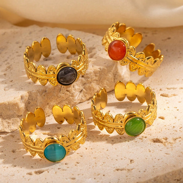 Wholesale Geometric Titanium Steel Opening Ring For Women Retro French Style With Electroplating