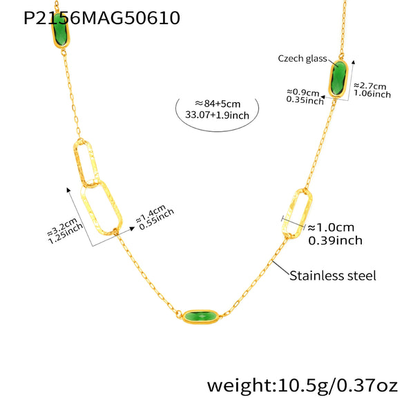 Wholesale Geometric Translucent Glass Clavicle Necklace 316L Stainless Steel Double Layer Stacked Electroplated Jewelry Accessories For Women
