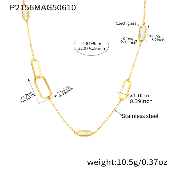 Wholesale Geometric Translucent Glass Clavicle Necklace 316L Stainless Steel Double Layer Stacked Electroplated Jewelry Accessories For Women