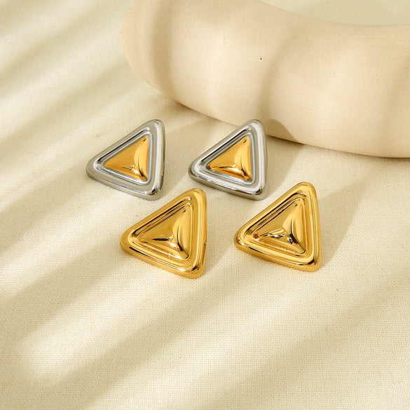 Wholesale Geometric Triangular Colorblocked 18K Goldplated Stainless Steel Earrings For Women