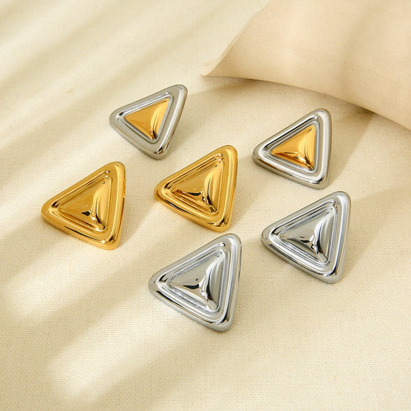Wholesale Geometric Triangular Colorblocked 18K Goldplated Stainless Steel Earrings For Women