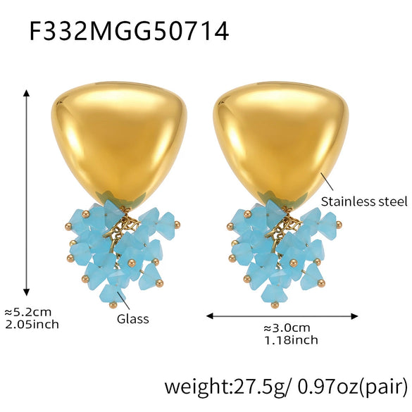 Wholesale Geometric Triangular Tassel Stained Glass 316L Stainless Steel 18K Gold Electroplated Women's Earrings