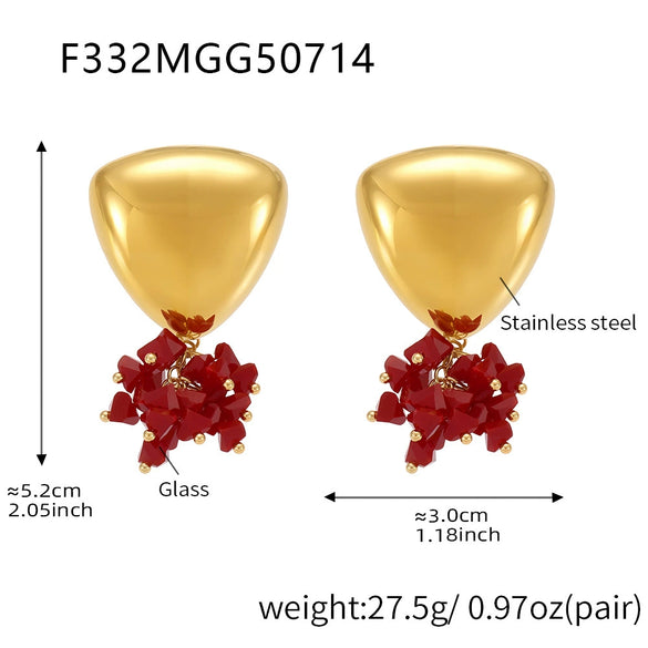 Wholesale Geometric Triangular Tassel Stained Glass 316L Stainless Steel 18K Gold Electroplated Women's Earrings