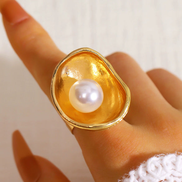Wholesale Geometric Trumpet Flower Bowlshaped Zinc Alloy Electroplated Baroque Open Ring For Women