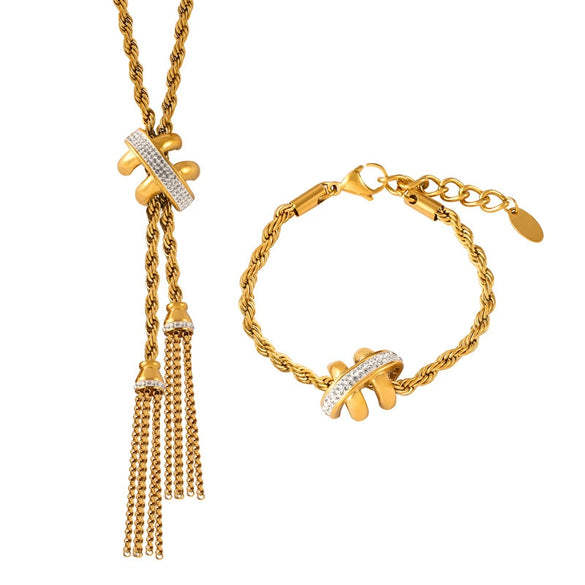 Wholesale Geometric Twist Chain Jewelry 316L Stainless Steel Gold Plated With Diamond Design Sense