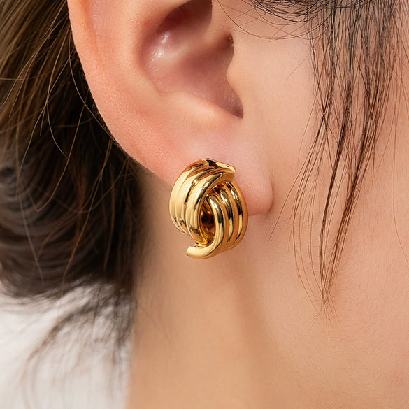Wholesale Geometric Twist Twist Stud Earrings In Titanium Steel With Matte Texture Hollow Design Retro Elegant Style Electroplated For Women's Fashion