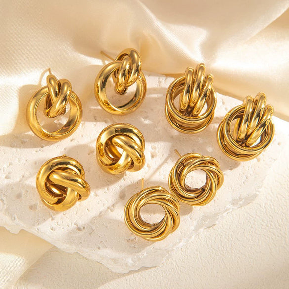Wholesale Geometric Twist Twist Stud Earrings In Titanium Steel With Matte Texture Hollow Design Retro Elegant Style Electroplated For Women's Fashion
