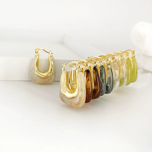 Wholesale Geometric U Shaped Zinc Alloy Color Jelly Ear Rings For Women With Electroplating Treatment Light Luxury Niche Design
