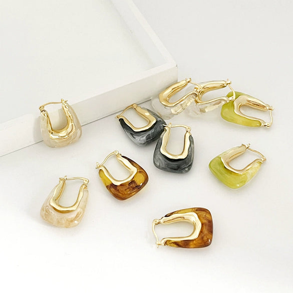Wholesale Geometric U Shaped Zinc Alloy Color Jelly Ear Rings For Women With Electroplating Treatment Light Luxury Niche Design