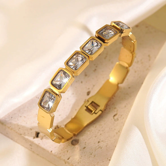 Wholesale Geometric Unique Style Stainless Steel Zircon 18K Gold Plated Bracelet