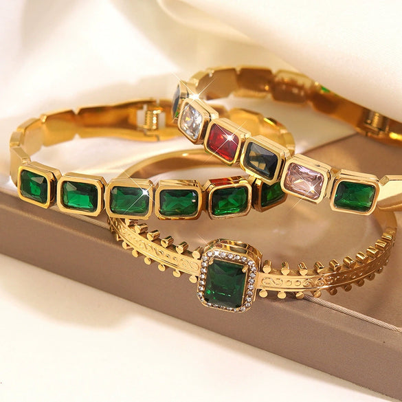 Wholesale Geometric Unique Style Stainless Steel Zircon 18K Gold Plated Bracelet