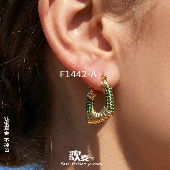 Wholesale Geometric Ushaped Stainless Steel Zircon Inlaid Electroplated Earrings For Women