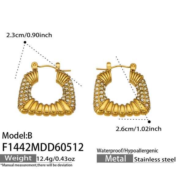 Wholesale Geometric Ushaped Stainless Steel Zircon Inlaid Electroplated Earrings For Women
