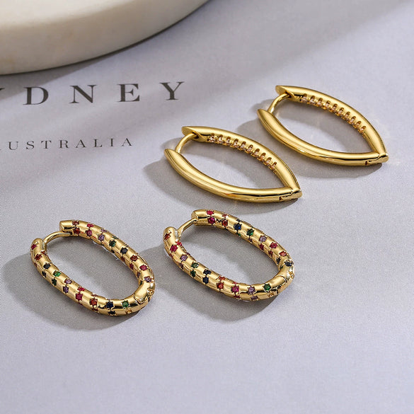 Wholesale Geometric Vintage Copper Plated Real Gold Zircon Earrings For Women