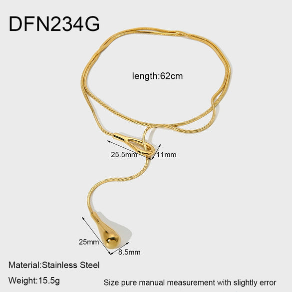 Wholesale Geometric Water Drop Pullout Stainless Steel And Titanium Steel Necklace 18K Gold Electroplated Jewelry For Women