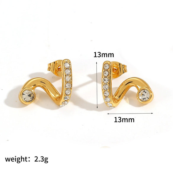 Wholesale Geometric Wave Design Diamond Stainless Steel Earrings For Women