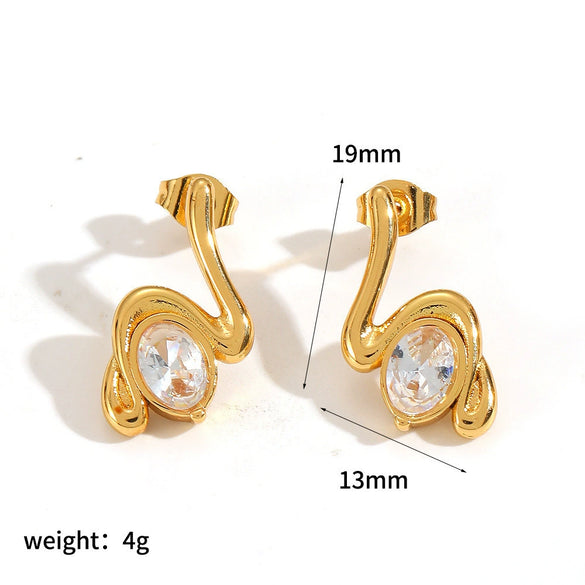 Wholesale Geometric Wave Design Diamond Stainless Steel Earrings For Women