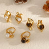 Wholesale Geometric Wave Dot Pearl Titanium Steel Electroplated Ring For Women Jewelry