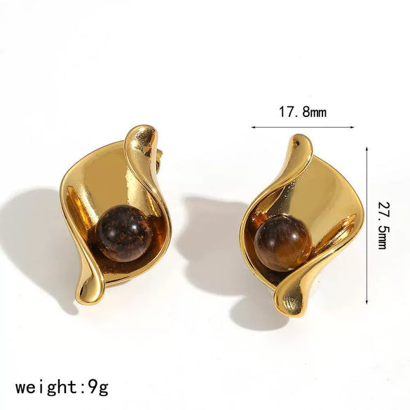 Wholesale Geometric Wave Dot Pearl Titanium Steel Electroplated Ring For Women Jewelry