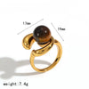 Wholesale Geometric Wave Dot Pearl Titanium Steel Electroplated Ring For Women Jewelry