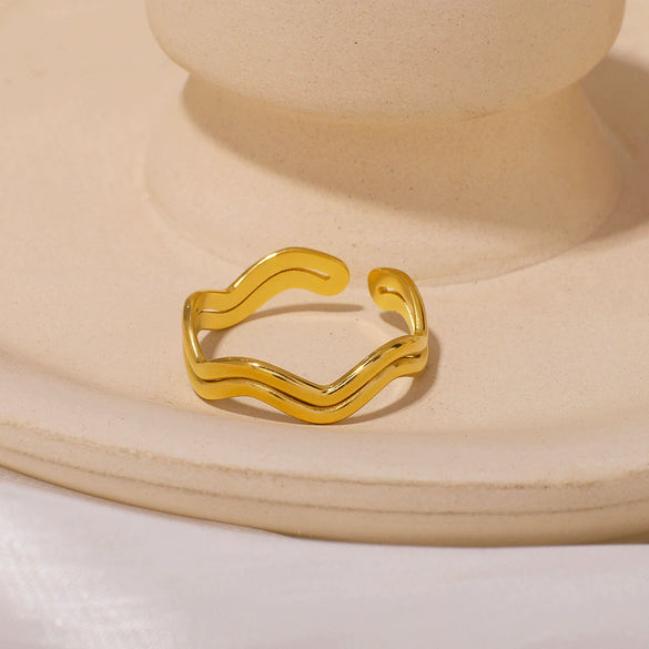 Wholesale Geometric Wave Open Ring For Women Stainless Steel With Electroplating