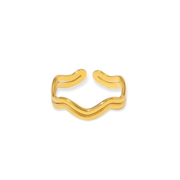 Wholesale Geometric Wave Open Ring For Women Stainless Steel With Electroplating
