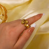 Wholesale Geometric Wave Texture Open Ring In Stainless Steel With 18K Gold Colorpreserving Electroplating Waterproof And Unisex