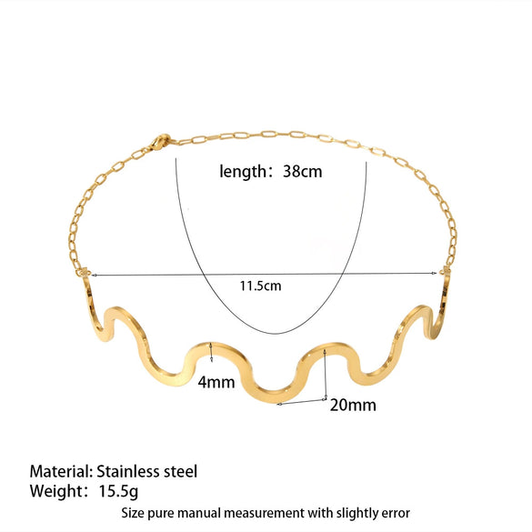 Wholesale Geometric Wavy Pattern Stainless Steel 18K Gold Plated Polished Jewelry Set For Women Necklace Bracelet