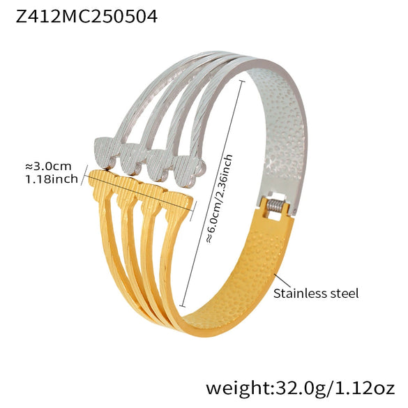 Wholesale Geometric Wide Hollow Stainless Steel Bracelet With 18K Gold Plated Electroplating