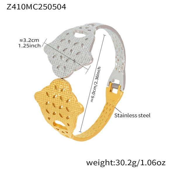 Wholesale Geometric Wide Hollow Stainless Steel Bracelet With 18K Gold Plated Electroplating