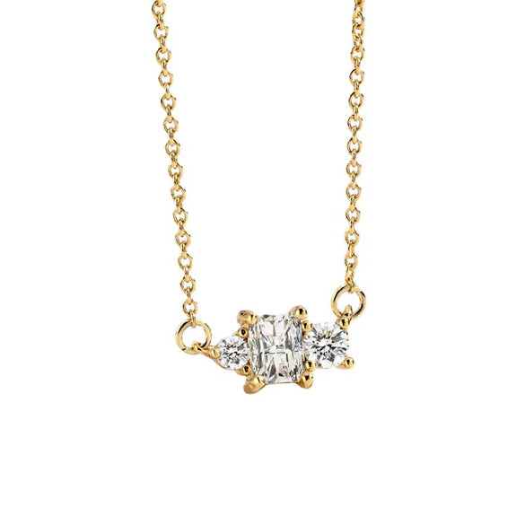 Wholesale Geometric Zircon Gold Plated Brass Necklace For Women With Cross Chain