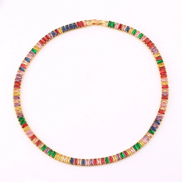Wholesale Geometric Zircon Inlaid Copper Gold Plated Women's Cuban Chain Necklace