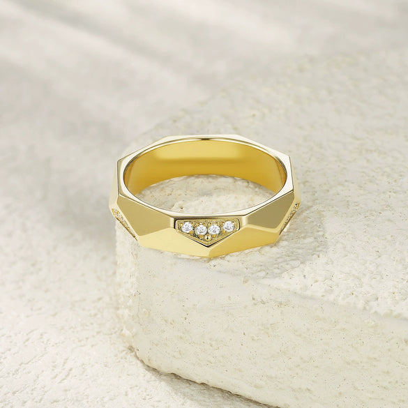 Wholesale Geometric Zircon Micropaved Titanium Steel Ring For Women And Couples