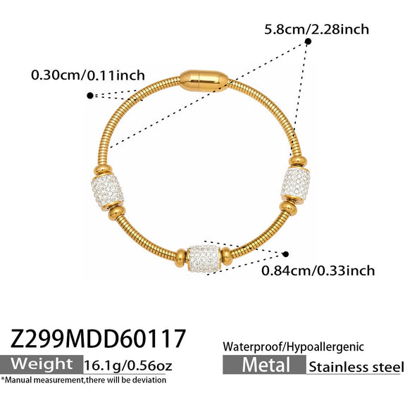 Wholesale Geometric Zircon Pendant Bracelet Set Stainless Steel Gold Plated