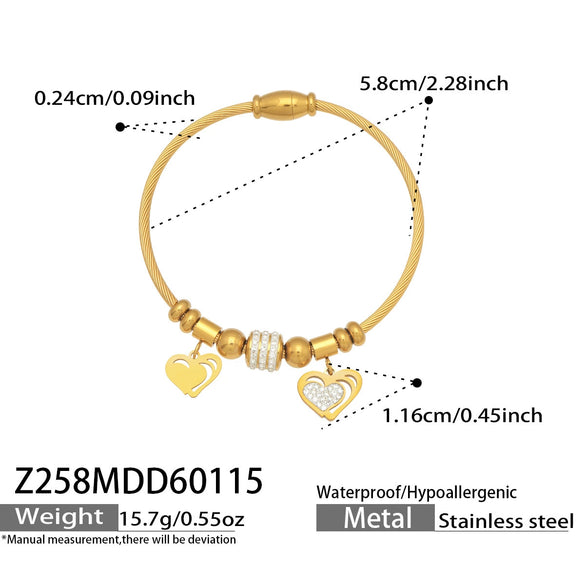 Wholesale Geometric Zircon Pendant Bracelet Set Stainless Steel Gold Plated