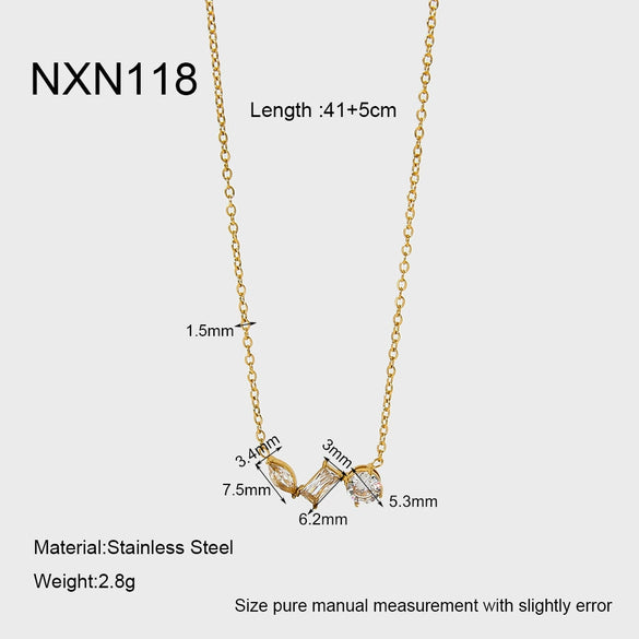 Wholesale Geometric Zircon Stainless Steel 18K Gold Plated Necklace For Women
